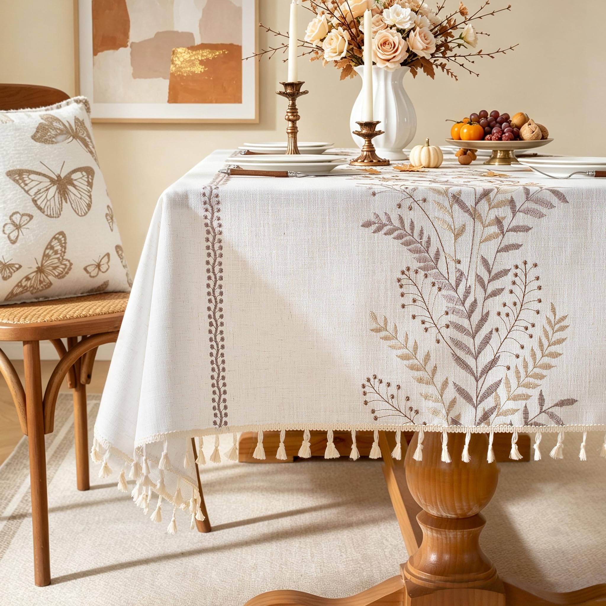 Amazon.com: Laolitou Fall Coffee Fern Embroidered Rectangle